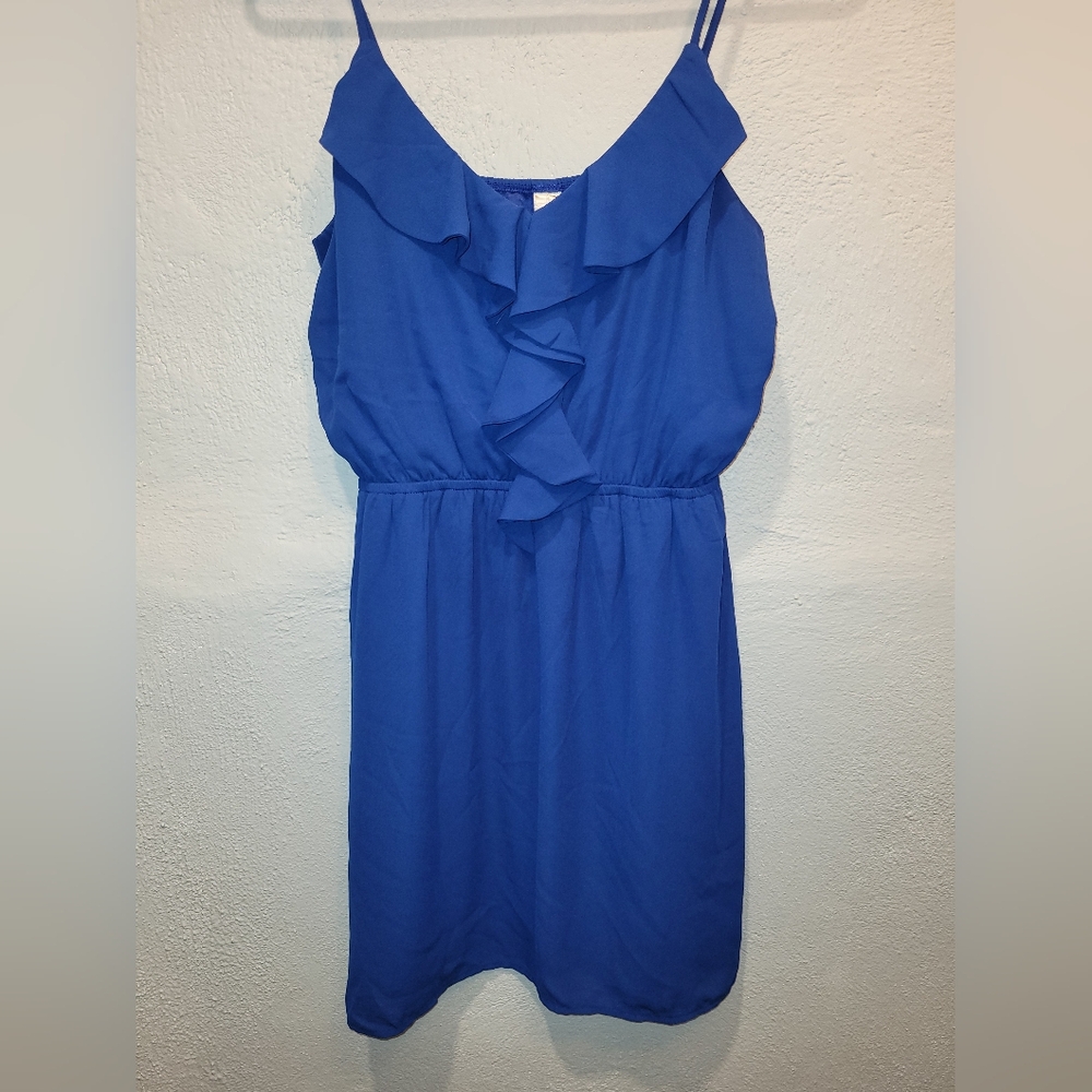 Hello MIZ Blue Sheath Dress with Cowl Neck and Flutter Sleeves